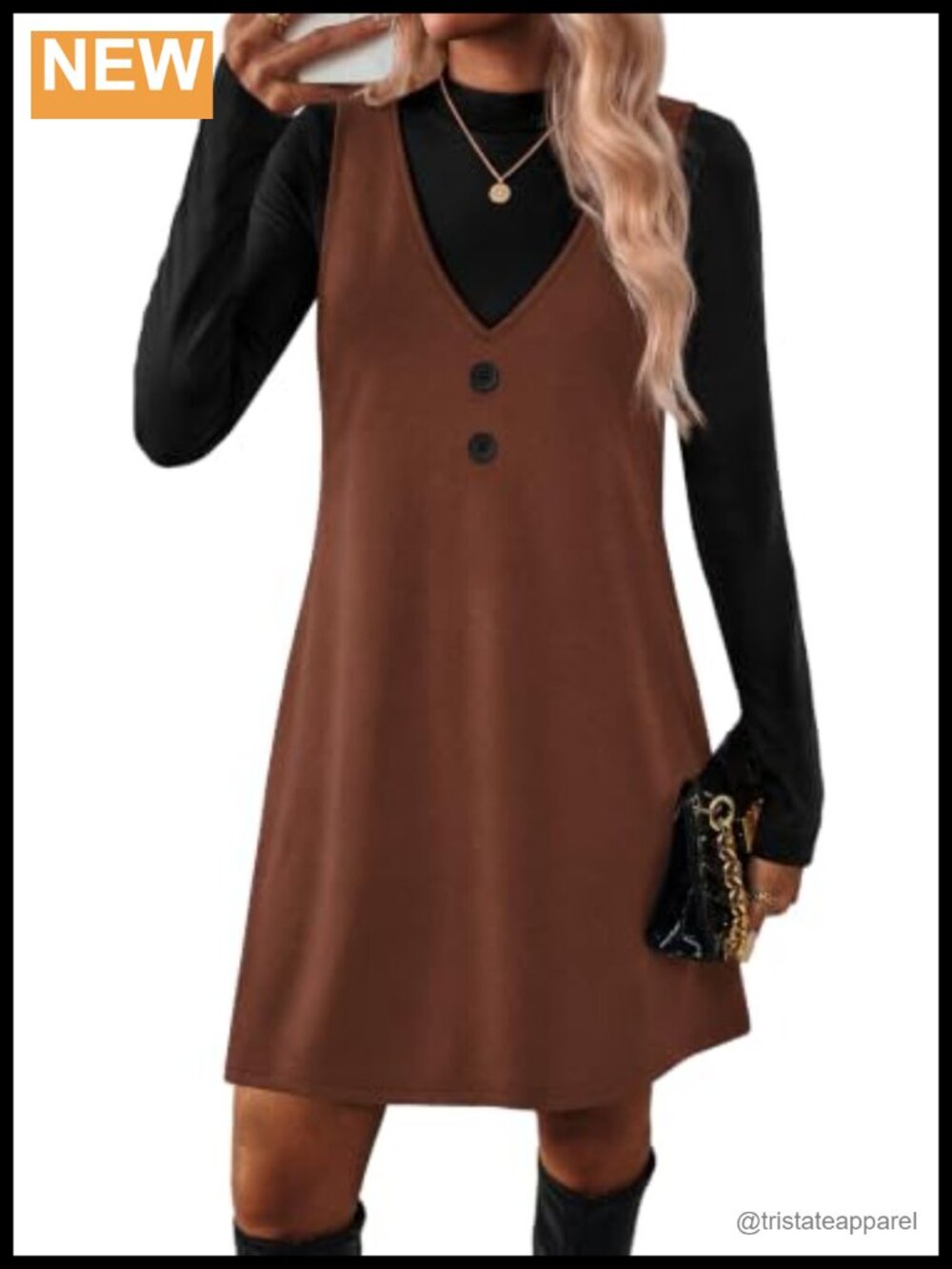 Women's 2 Piece Long Sleeve Mock Neck A-Line Dress Set with Pockets Above Knee